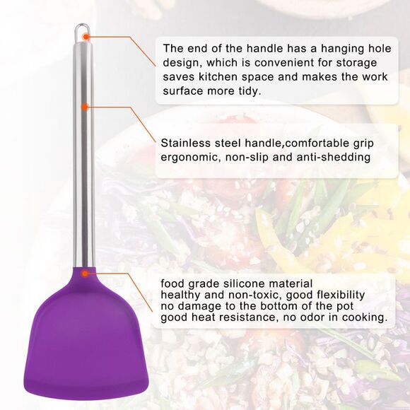 Silicone Turner Spatula Heat Resistant Non Stick for Baking and Mixing Purple - Picture 5 of 6